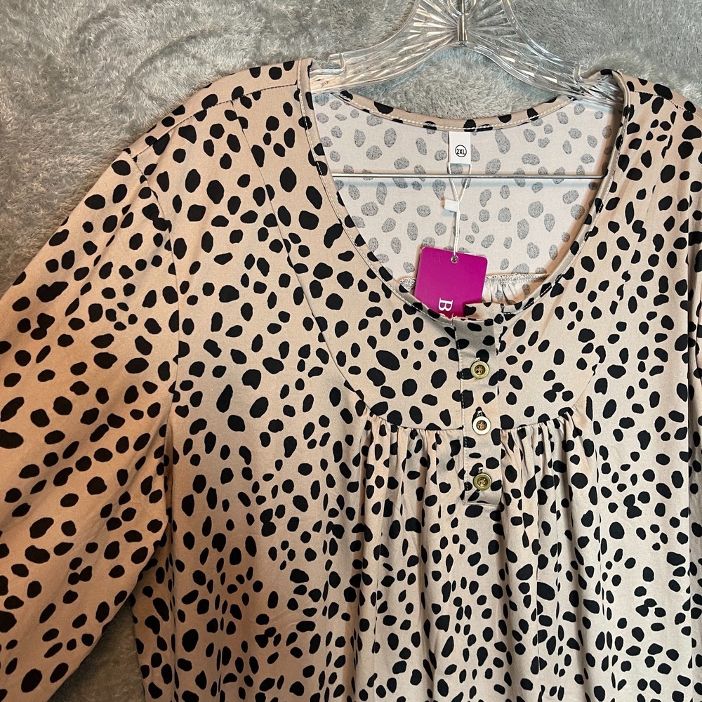 Womens Polka Dot Jersey Stretch Knit Popover Babydoll Tunic Top 2XL Drapey NWT